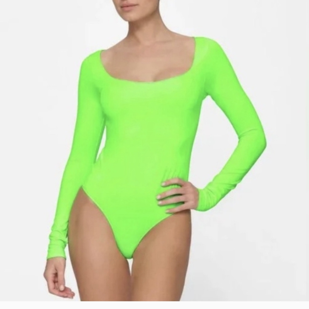 SKIMS Neon Green Long Sleeve Bodysuit